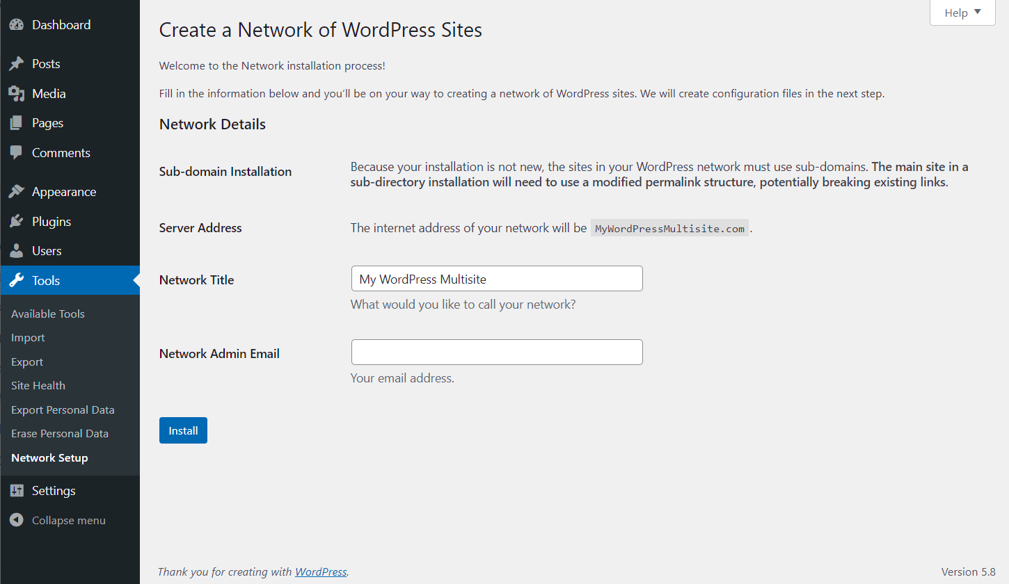 WordPress Multisite Dashboard