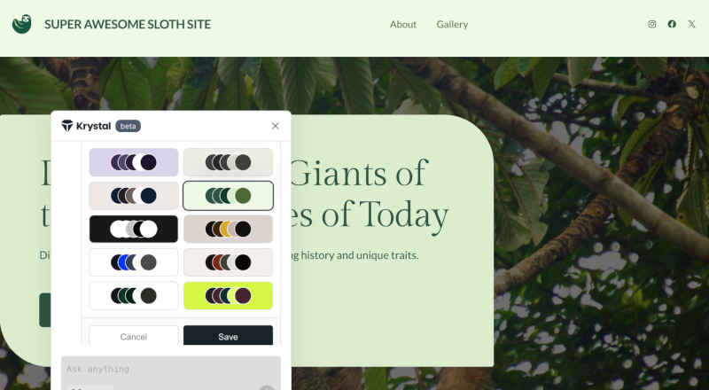 Screenshot of the Super Awesome Sloth Site in pale green.