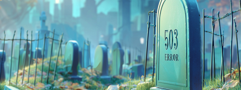 A cemetery with a tombstone that reads 503 error.