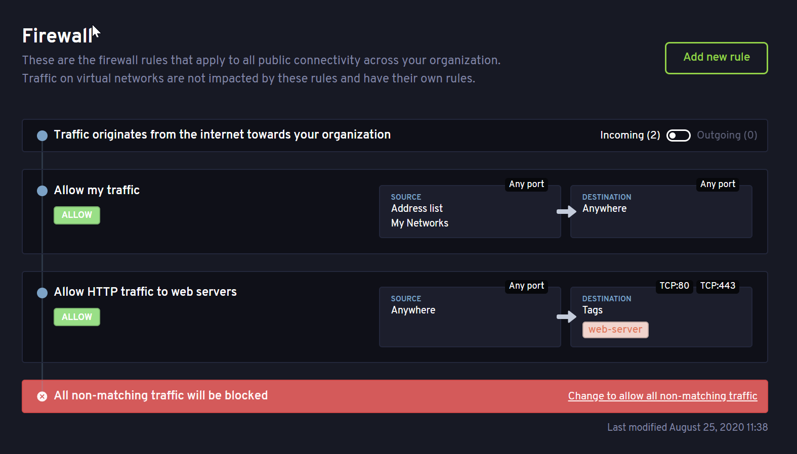 Screenshot of the Katapult firewall interface