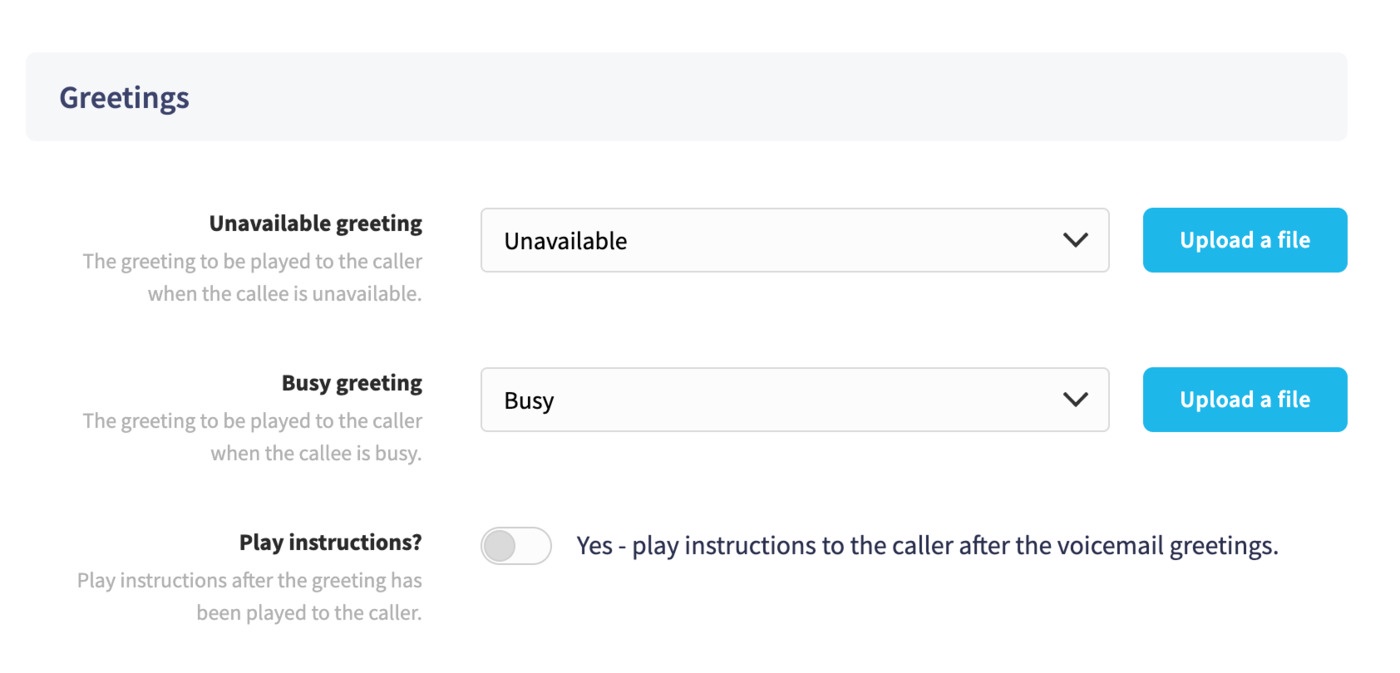 Screenshot: Voicemail greetings