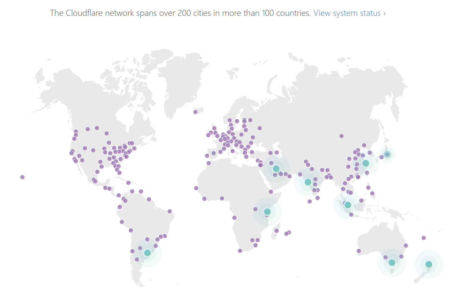 Map showing server locations of Cloudflare CDN network