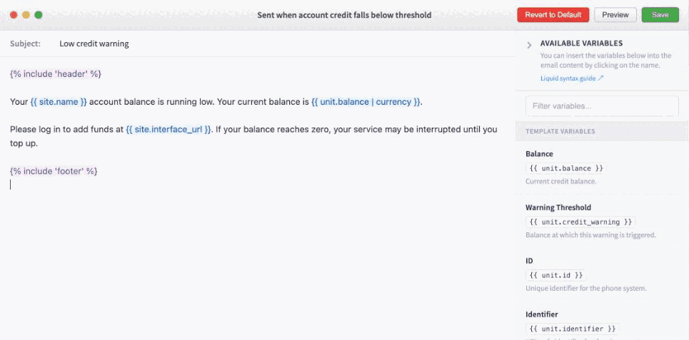 Email template
