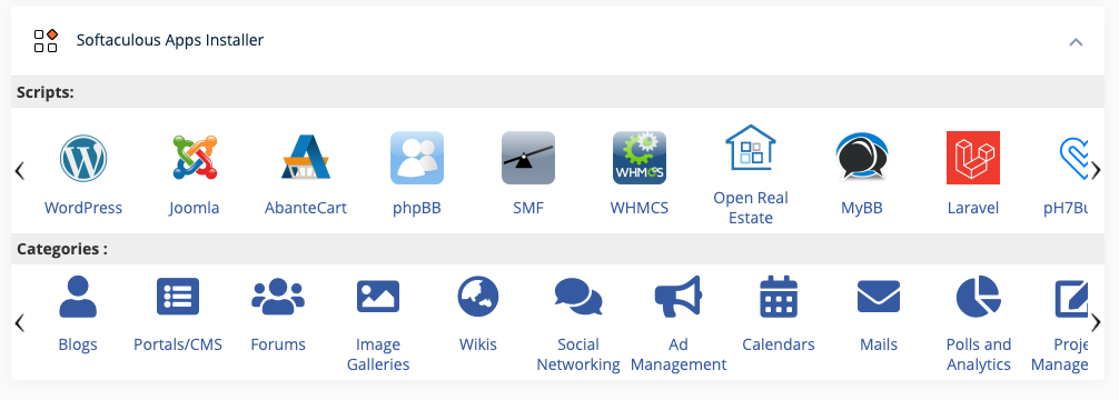 Screenshot of cPanel Softaculous Apps Installer