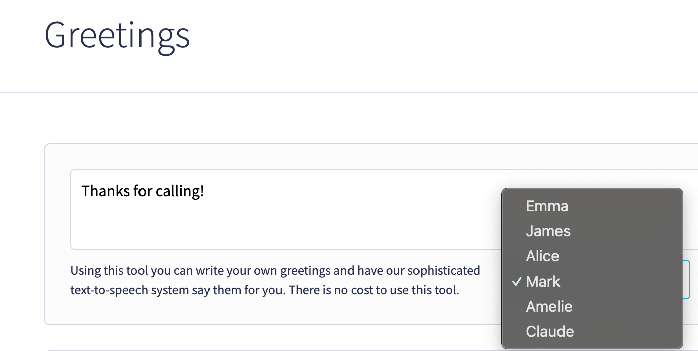 Screenshot: New greeting voices