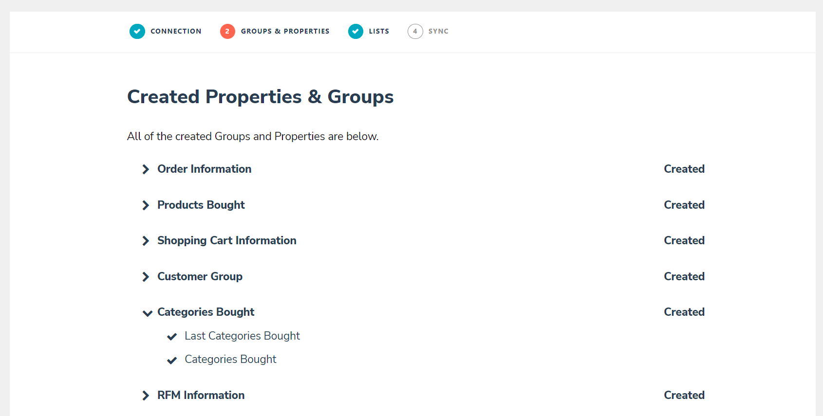 Created properties & groups