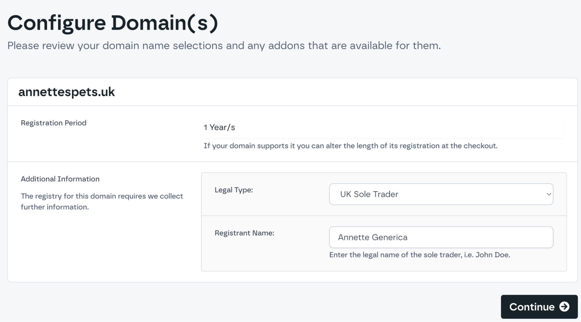 Krystal web hosting screenshot configure domain