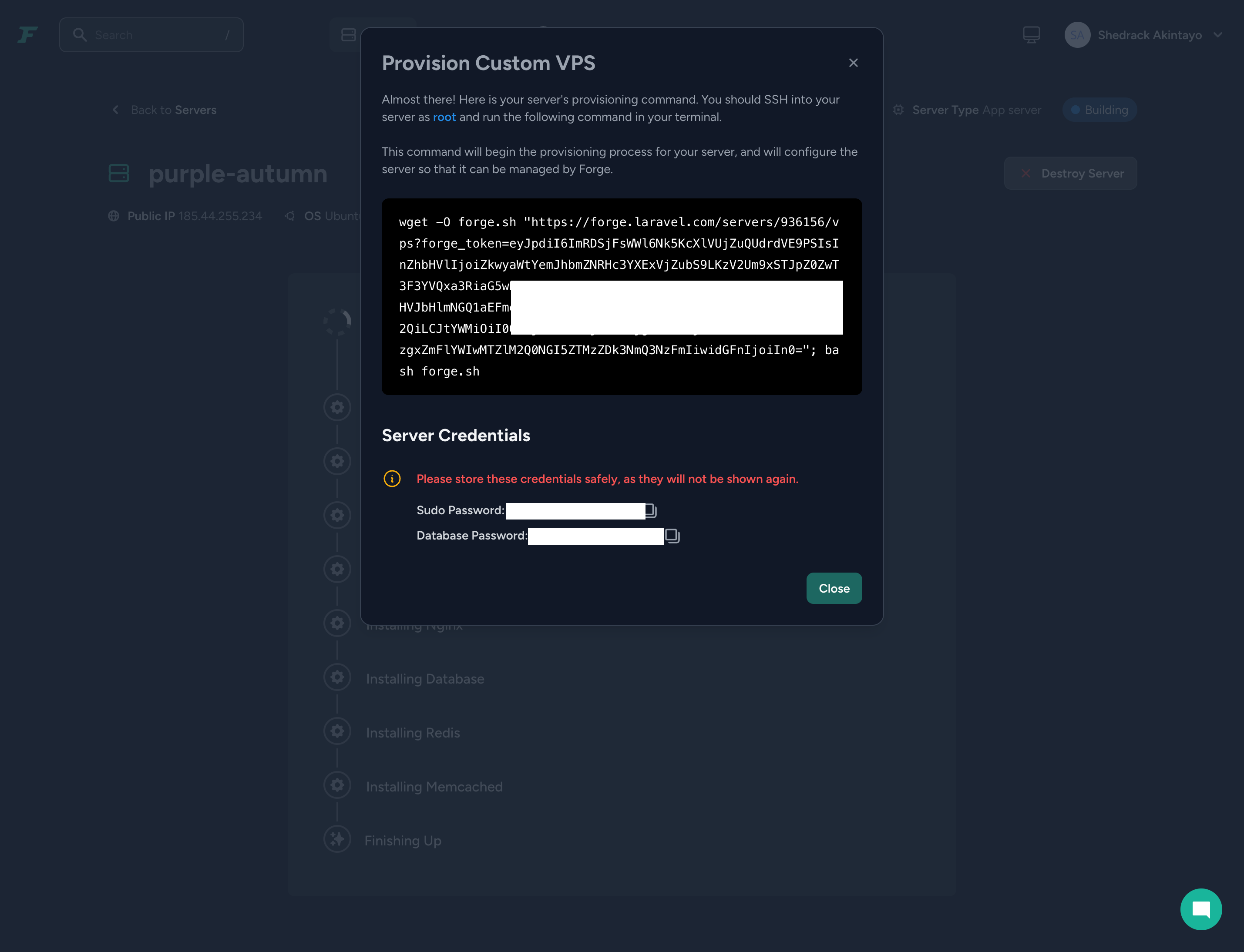 Laravel Forge - Create Server