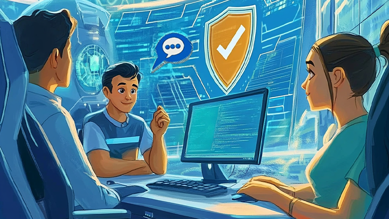 drawing of people checking their emails