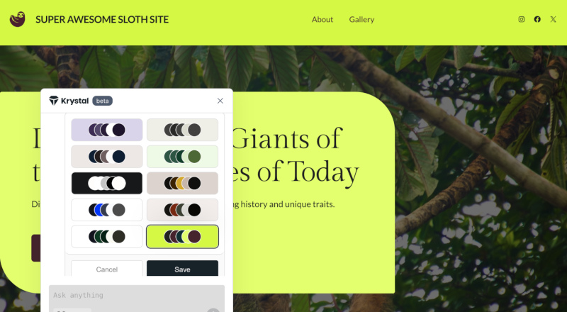 Screenshot of the Super Awesome Sloth Site in neon green.