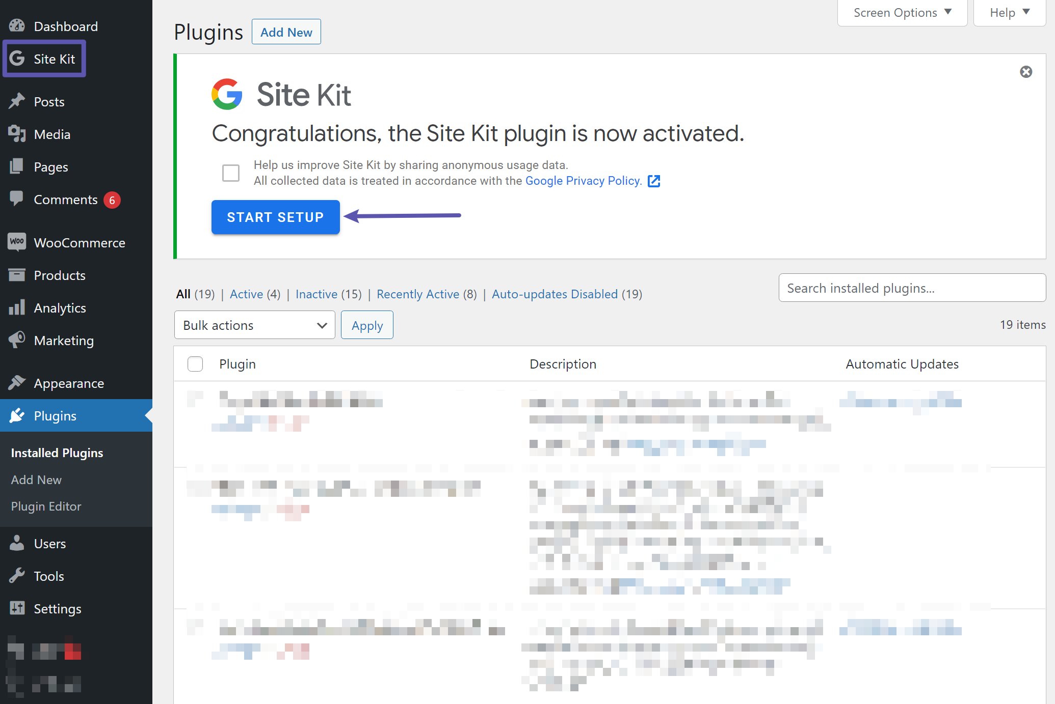 Google Analytics new Site Kit tab