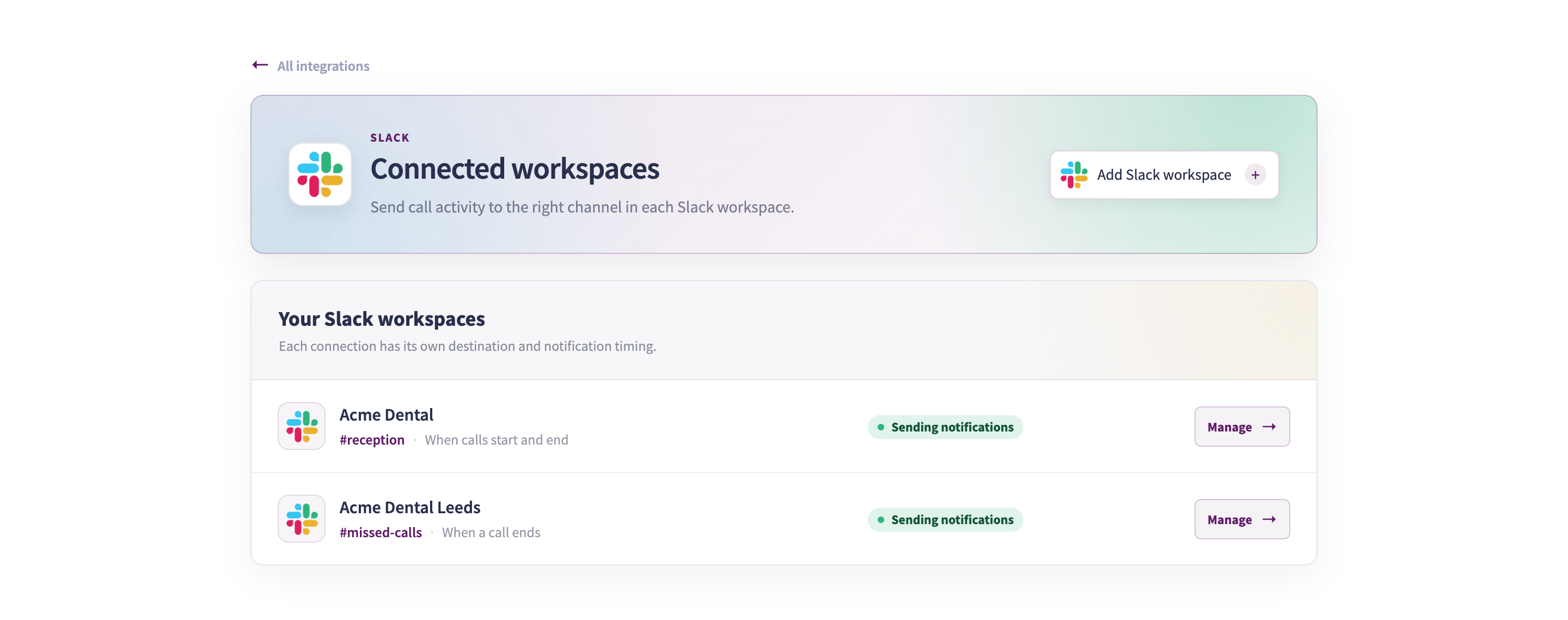 Slack workspaces