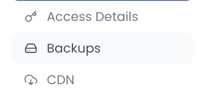 Screenshot of where the Backups option is in the main Managed WordPress menu, between Access Details and CDN.