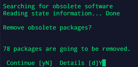 A screenshot of the Linux CLI asking the user whether they would like to remove obsolete files after upgrading to Ubuntu 22.04 LTS