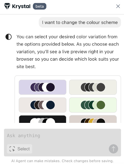 Screenshot of the colour palettes available for this template