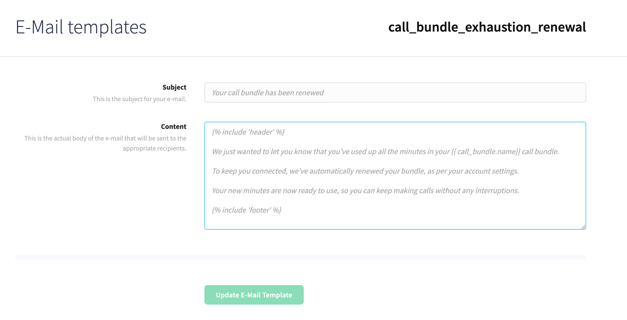 Previous email template