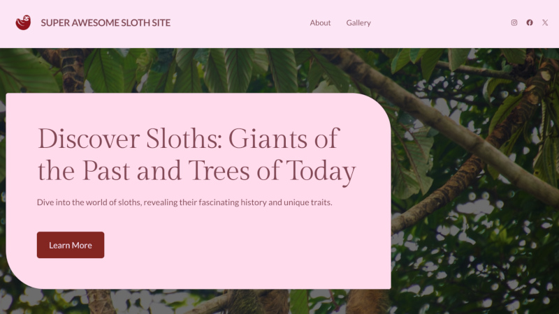 Screenshot of the Super Awesome Sloth Site in pink.