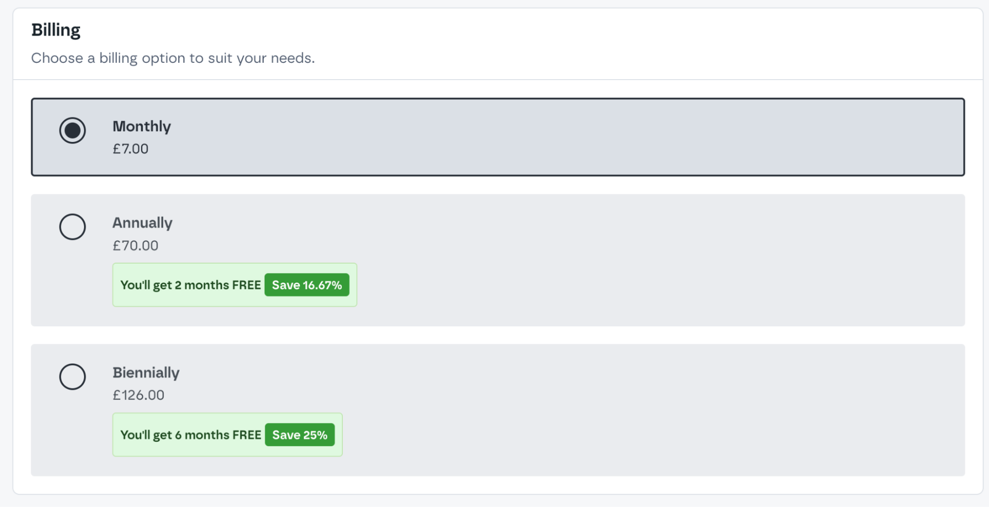 Krystal web hosting screenshot billing options