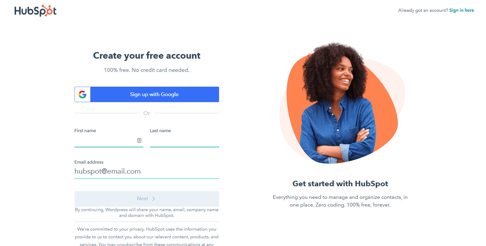 Create your free HubSpot account