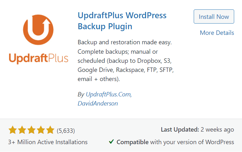 Updraft Plus WordPress plugin