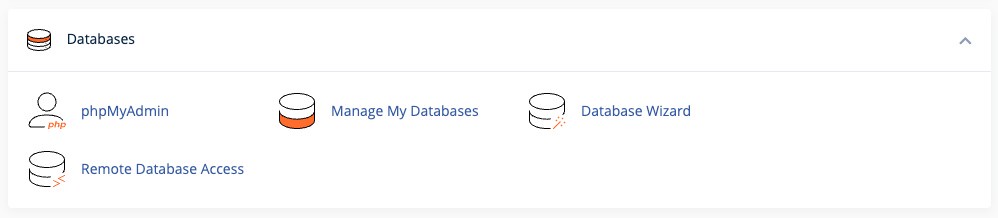 Screenshot of cPanel database management