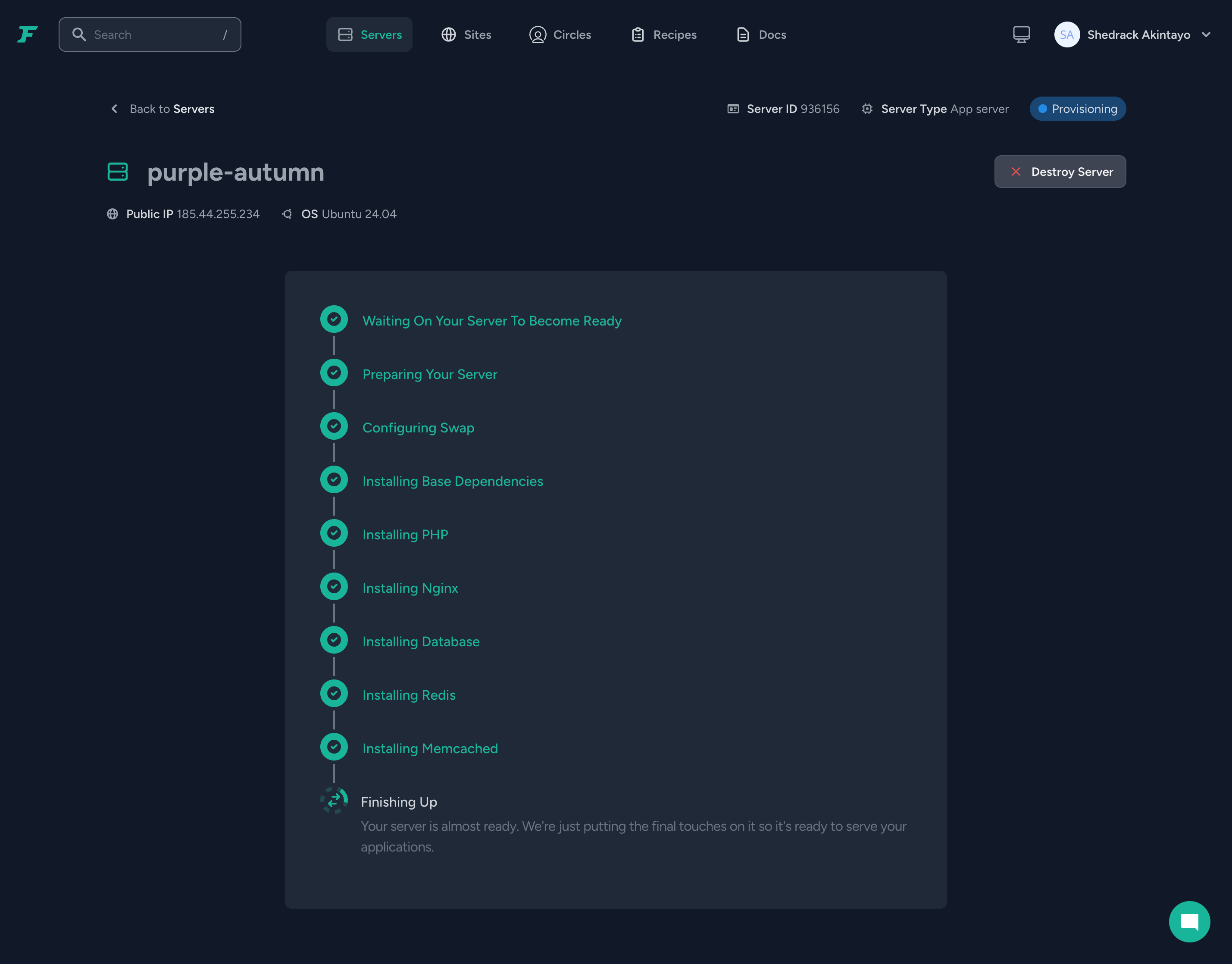 Laravel Forge - VM Progress